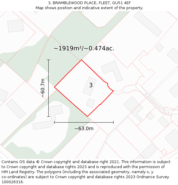 3, BRAMBLEWOOD PLACE, FLEET, GU51 4EF: Plot and title map