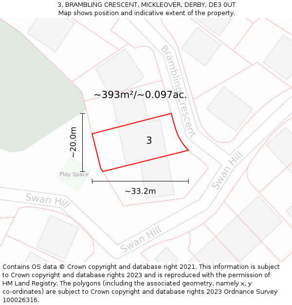 3, BRAMBLING CRESCENT, MICKLEOVER, DERBY, DE3 0UT: Plot and title map