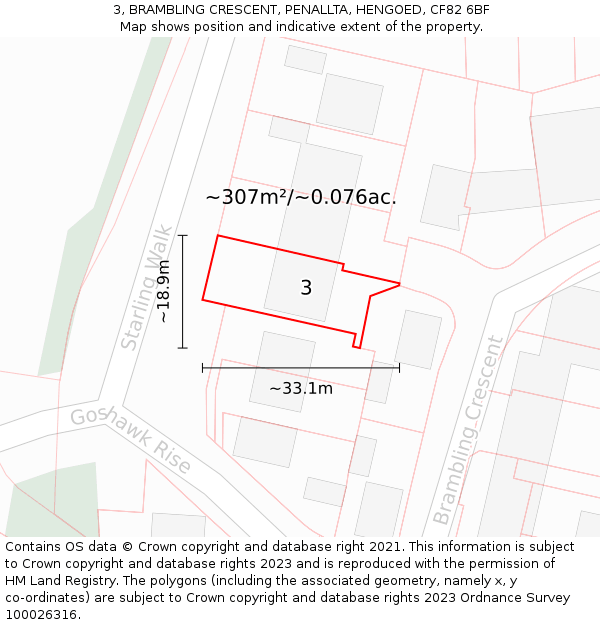 3, BRAMBLING CRESCENT, PENALLTA, HENGOED, CF82 6BF: Plot and title map