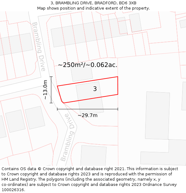 3, BRAMBLING DRIVE, BRADFORD, BD6 3XB: Plot and title map