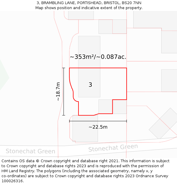 3, BRAMBLING LANE, PORTISHEAD, BRISTOL, BS20 7NN: Plot and title map