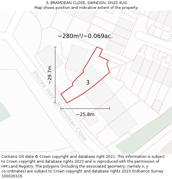 3, BRAMDEAN CLOSE, SWINDON, SN25 4UG: Plot and title map