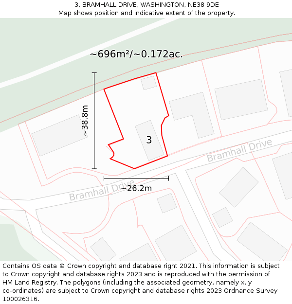 3, BRAMHALL DRIVE, WASHINGTON, NE38 9DE: Plot and title map
