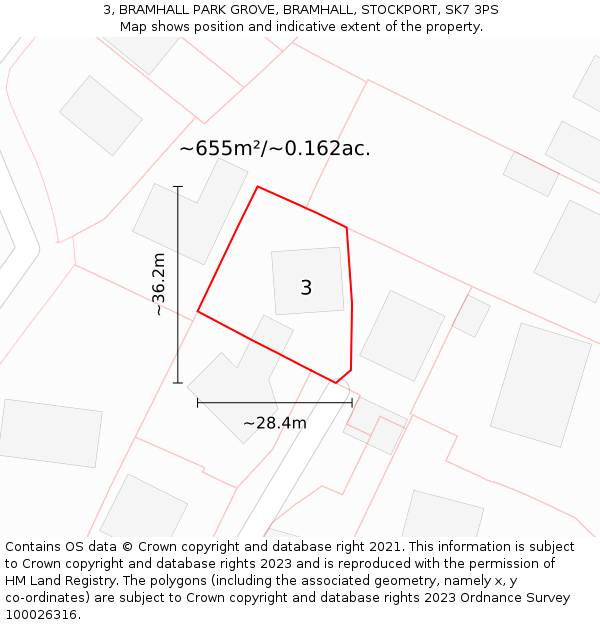 3, BRAMHALL PARK GROVE, BRAMHALL, STOCKPORT, SK7 3PS: Plot and title map