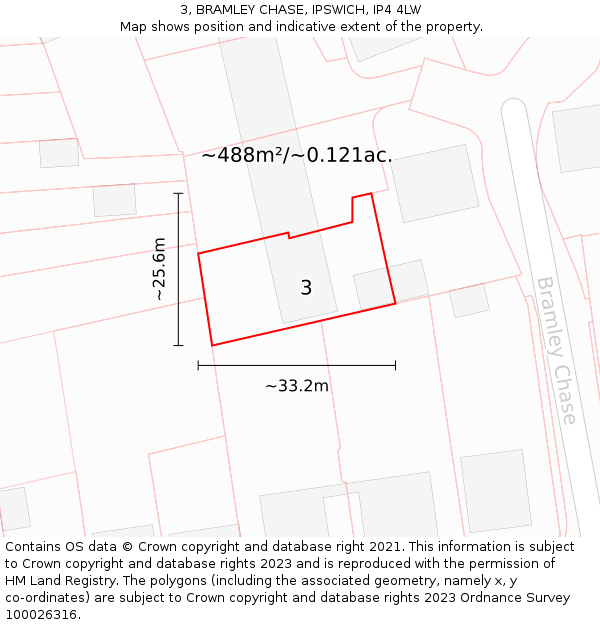 3, BRAMLEY CHASE, IPSWICH, IP4 4LW: Plot and title map
