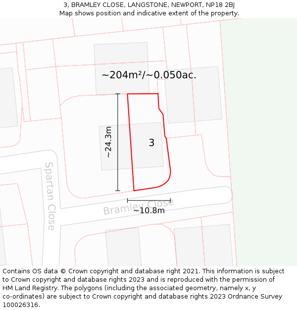 3, BRAMLEY CLOSE, LANGSTONE, NEWPORT, NP18 2BJ: Plot and title map