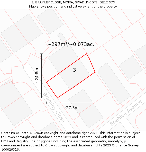 3, BRAMLEY CLOSE, MOIRA, SWADLINCOTE, DE12 6DX: Plot and title map