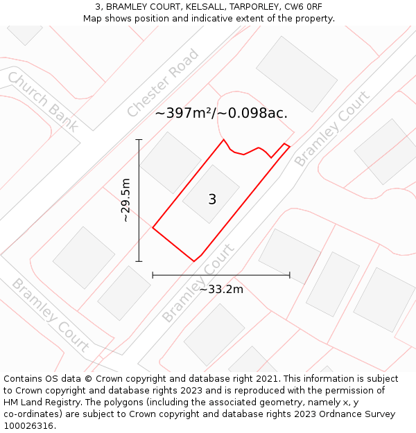 3, BRAMLEY COURT, KELSALL, TARPORLEY, CW6 0RF: Plot and title map