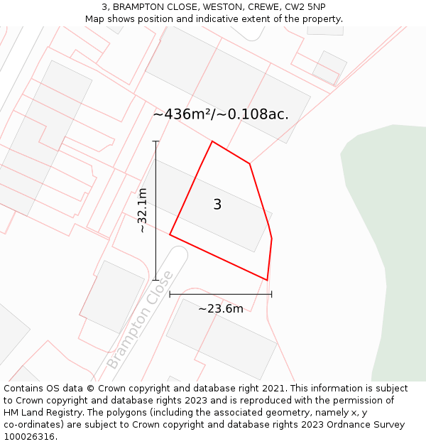 3, BRAMPTON CLOSE, WESTON, CREWE, CW2 5NP: Plot and title map