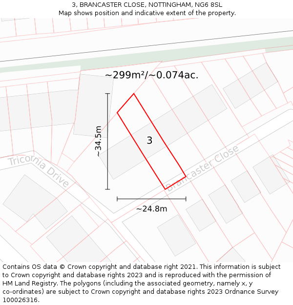 3, BRANCASTER CLOSE, NOTTINGHAM, NG6 8SL: Plot and title map
