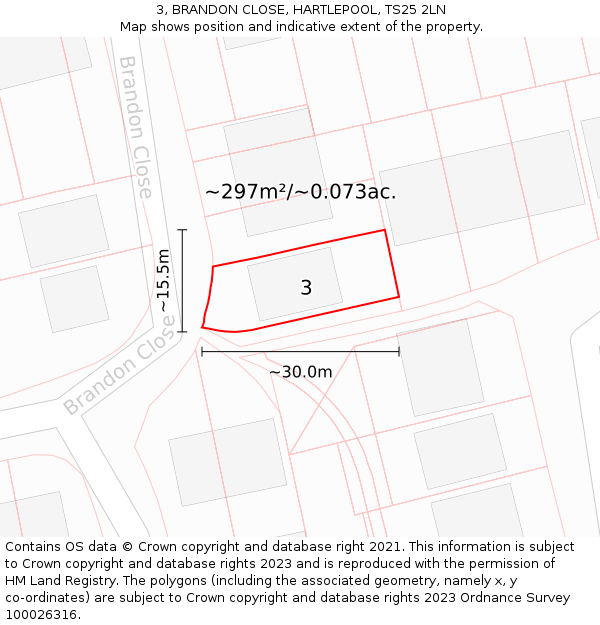 3, BRANDON CLOSE, HARTLEPOOL, TS25 2LN: Plot and title map