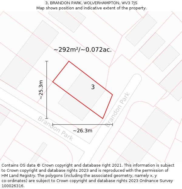 3, BRANDON PARK, WOLVERHAMPTON, WV3 7JS: Plot and title map
