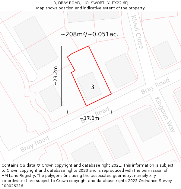 3, BRAY ROAD, HOLSWORTHY, EX22 6FJ: Plot and title map