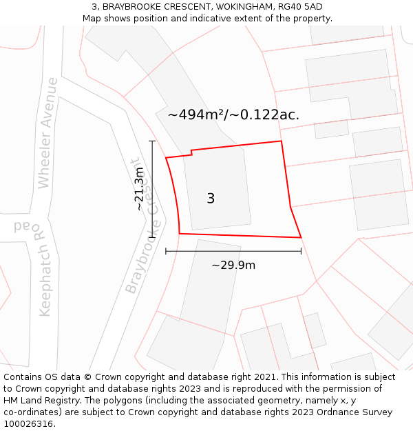 3, BRAYBROOKE CRESCENT, WOKINGHAM, RG40 5AD: Plot and title map