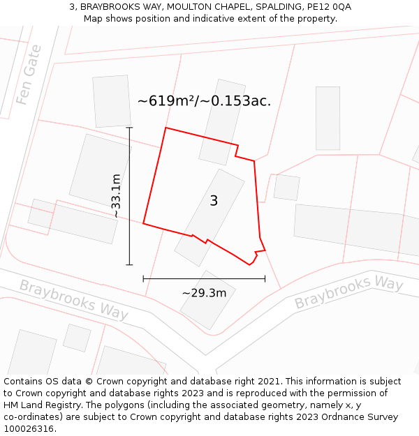3, BRAYBROOKS WAY, MOULTON CHAPEL, SPALDING, PE12 0QA: Plot and title map