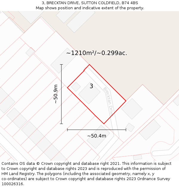 3, BRECKTAN DRIVE, SUTTON COLDFIELD, B74 4BS: Plot and title map