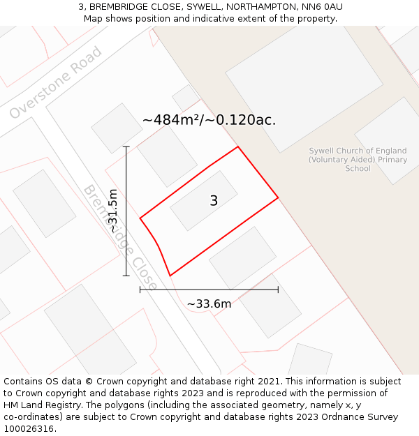 3, BREMBRIDGE CLOSE, SYWELL, NORTHAMPTON, NN6 0AU: Plot and title map