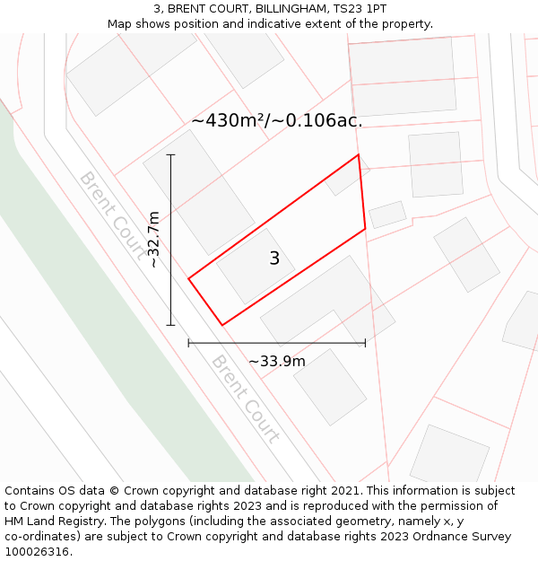 3, BRENT COURT, BILLINGHAM, TS23 1PT: Plot and title map