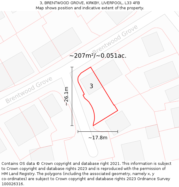 3, BRENTWOOD GROVE, KIRKBY, LIVERPOOL, L33 4FB: Plot and title map