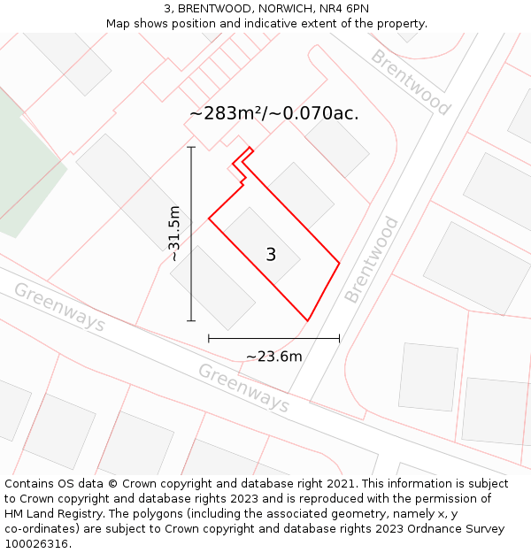 3, BRENTWOOD, NORWICH, NR4 6PN: Plot and title map