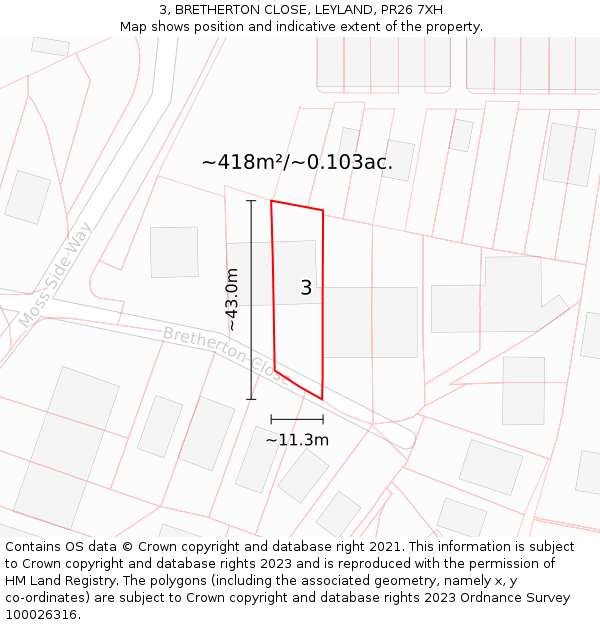 3, BRETHERTON CLOSE, LEYLAND, PR26 7XH: Plot and title map