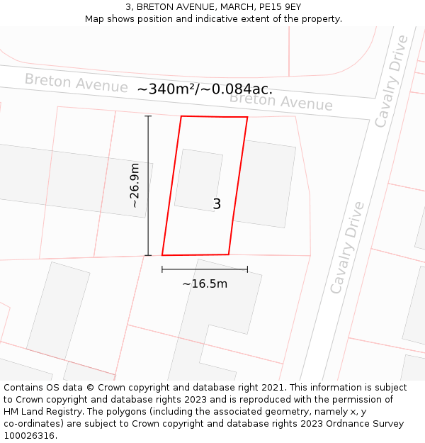 3, BRETON AVENUE, MARCH, PE15 9EY: Plot and title map