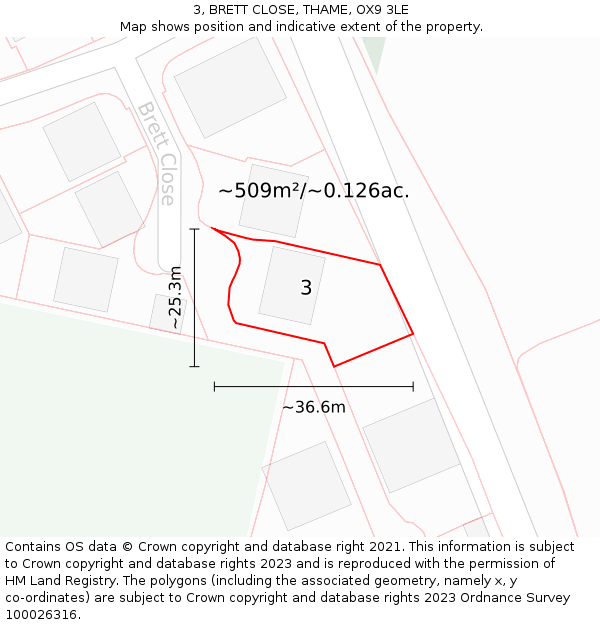 3, BRETT CLOSE, THAME, OX9 3LE: Plot and title map