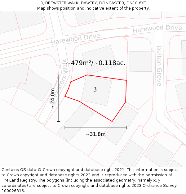 3, BREWSTER WALK, BAWTRY, DONCASTER, DN10 6XT: Plot and title map