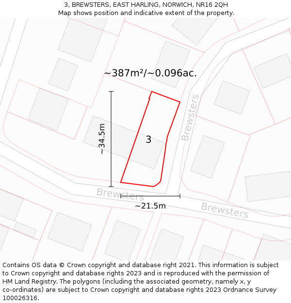 3, BREWSTERS, EAST HARLING, NORWICH, NR16 2QH: Plot and title map