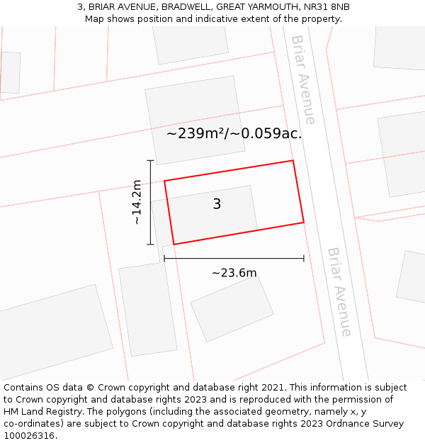 3, BRIAR AVENUE, BRADWELL, GREAT YARMOUTH, NR31 8NB: Plot and title map