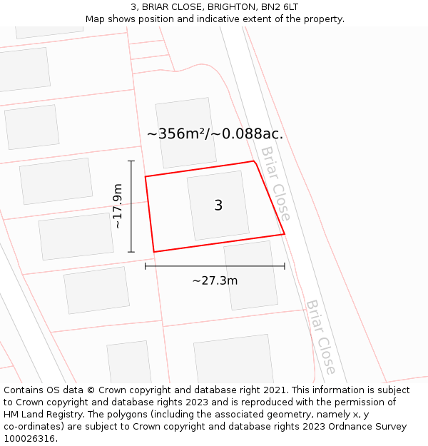 3, BRIAR CLOSE, BRIGHTON, BN2 6LT: Plot and title map