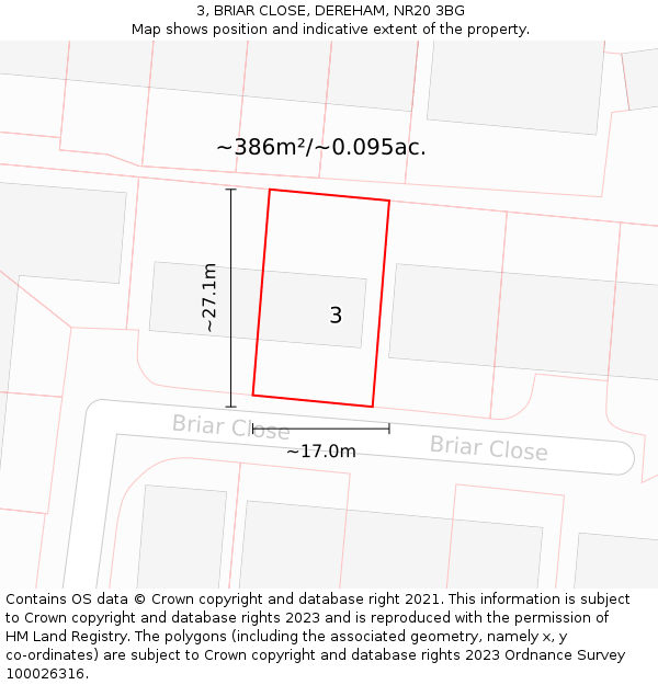 3, BRIAR CLOSE, DEREHAM, NR20 3BG: Plot and title map