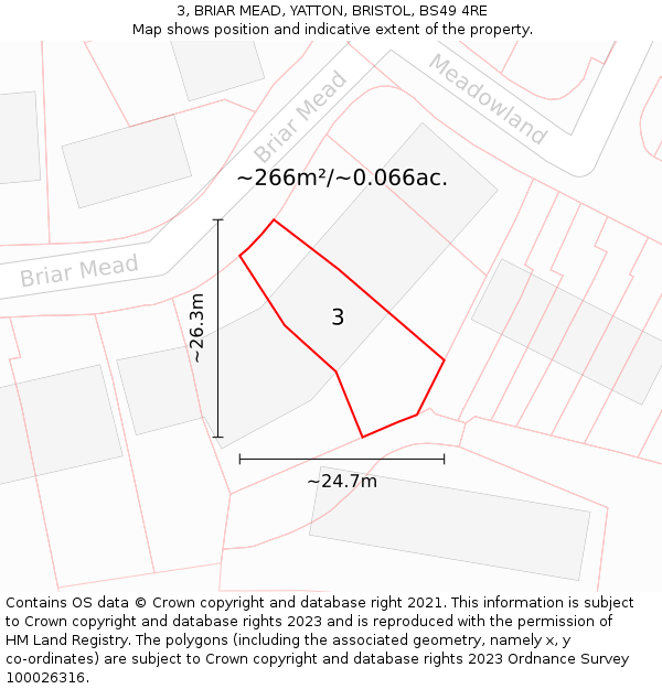 3, BRIAR MEAD, YATTON, BRISTOL, BS49 4RE: Plot and title map
