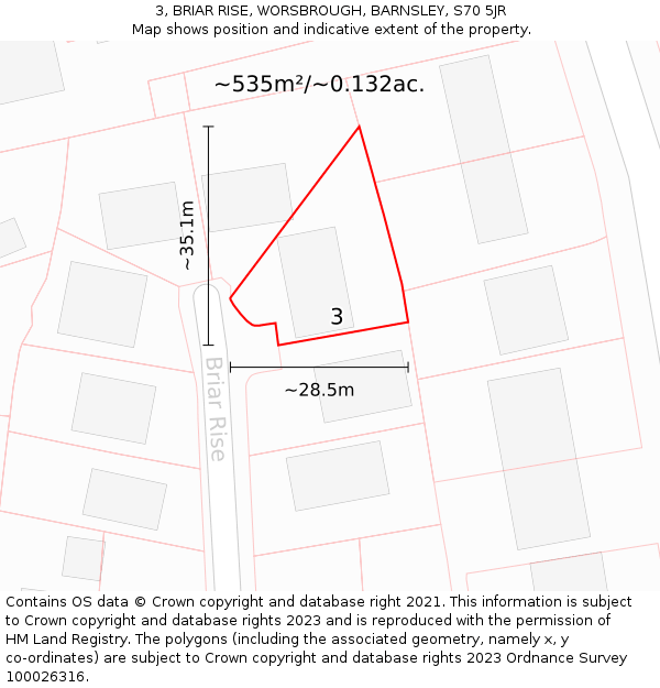 3, BRIAR RISE, WORSBROUGH, BARNSLEY, S70 5JR: Plot and title map