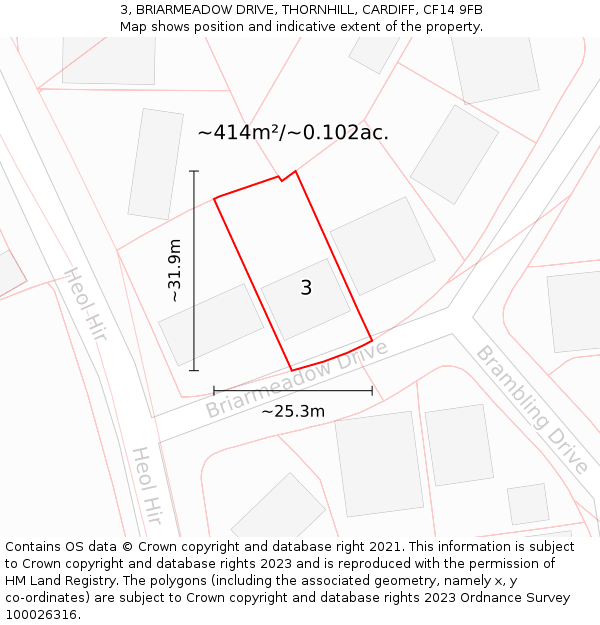 3, BRIARMEADOW DRIVE, THORNHILL, CARDIFF, CF14 9FB: Plot and title map