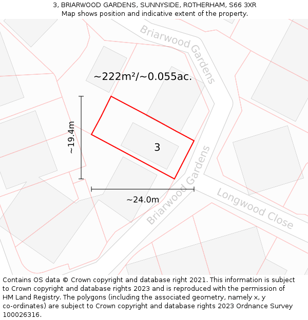 3, BRIARWOOD GARDENS, SUNNYSIDE, ROTHERHAM, S66 3XR: Plot and title map