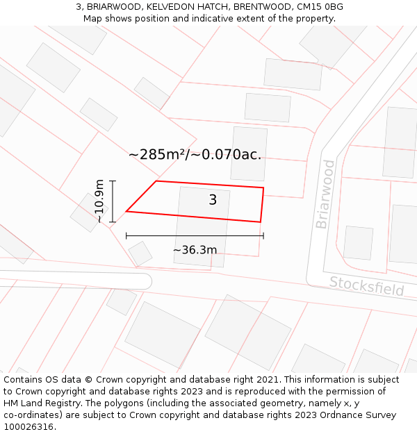3, BRIARWOOD, KELVEDON HATCH, BRENTWOOD, CM15 0BG: Plot and title map