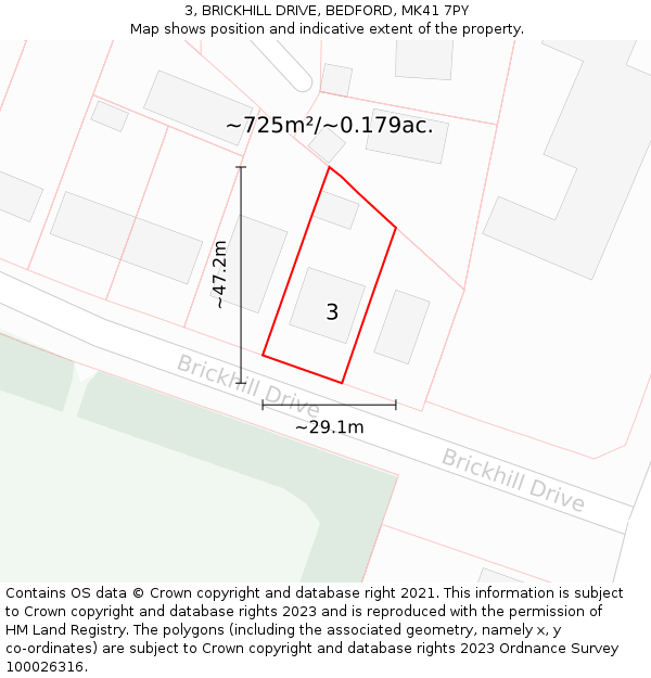 3, BRICKHILL DRIVE, BEDFORD, MK41 7PY: Plot and title map