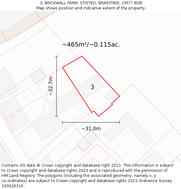 3, BRICKWALL FARM, STISTED, BRAINTREE, CM77 8DB: Plot and title map
