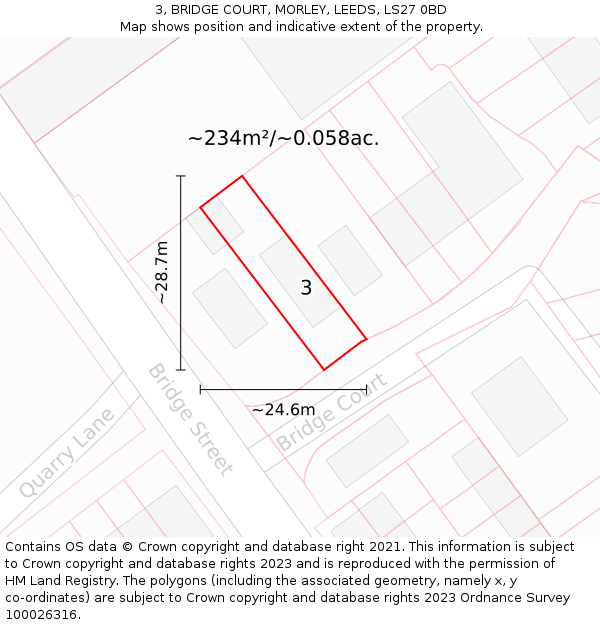 3, BRIDGE COURT, MORLEY, LEEDS, LS27 0BD: Plot and title map