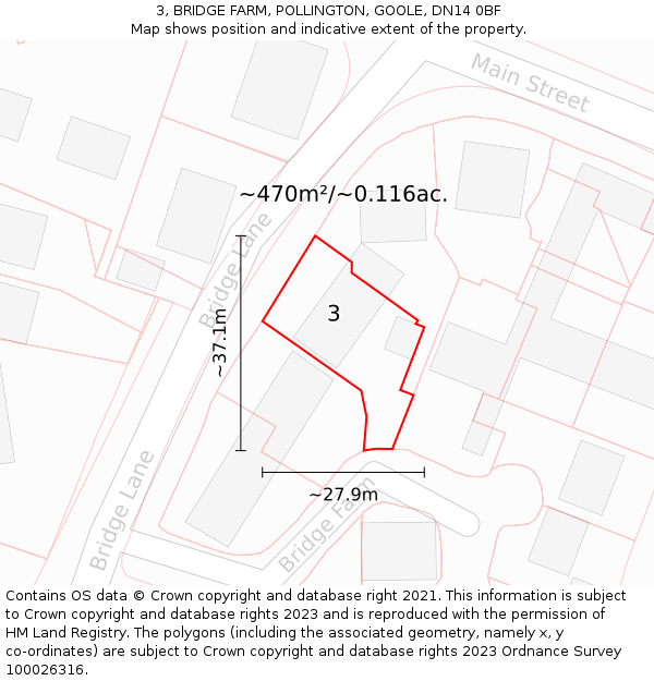 3, BRIDGE FARM, POLLINGTON, GOOLE, DN14 0BF: Plot and title map
