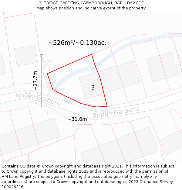 3, BRIDGE GARDENS, FARMBOROUGH, BATH, BA2 0DF: Plot and title map