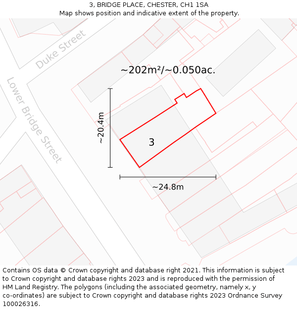 3, BRIDGE PLACE, CHESTER, CH1 1SA: Plot and title map