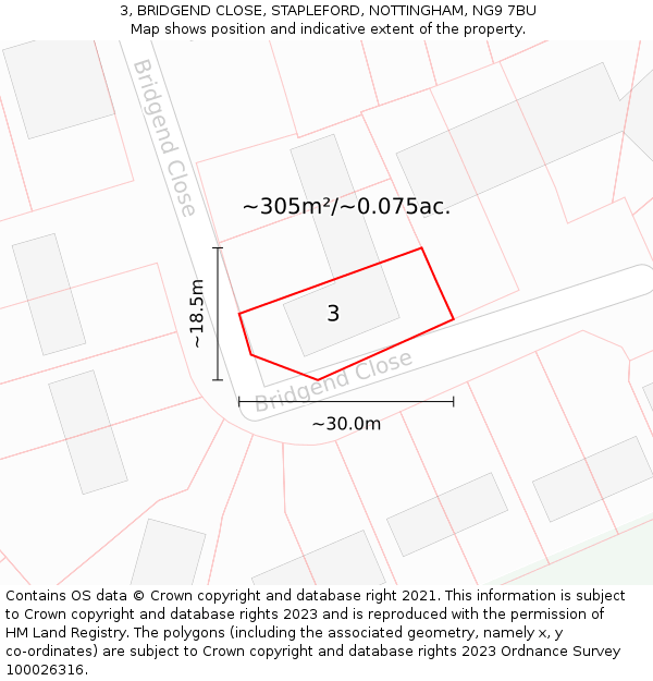 3, BRIDGEND CLOSE, STAPLEFORD, NOTTINGHAM, NG9 7BU: Plot and title map