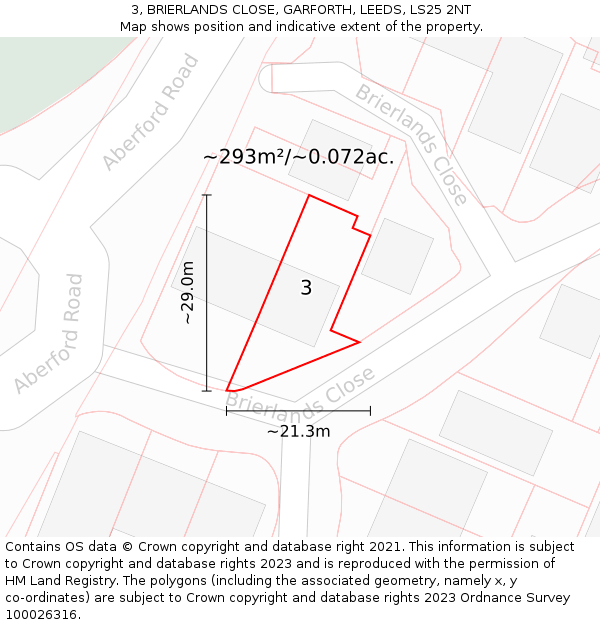 3, BRIERLANDS CLOSE, GARFORTH, LEEDS, LS25 2NT: Plot and title map