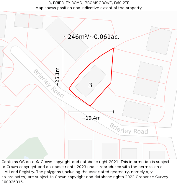 3, BRIERLEY ROAD, BROMSGROVE, B60 2TE: Plot and title map