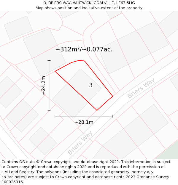 3, BRIERS WAY, WHITWICK, COALVILLE, LE67 5HG: Plot and title map