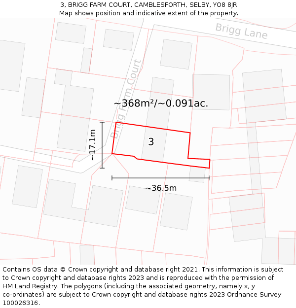 3, BRIGG FARM COURT, CAMBLESFORTH, SELBY, YO8 8JR: Plot and title map