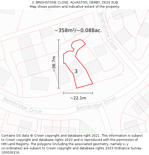 3, BRIGHSTONE CLOSE, ALVASTON, DERBY, DE24 0UB: Plot and title map