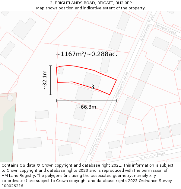 3, BRIGHTLANDS ROAD, REIGATE, RH2 0EP: Plot and title map